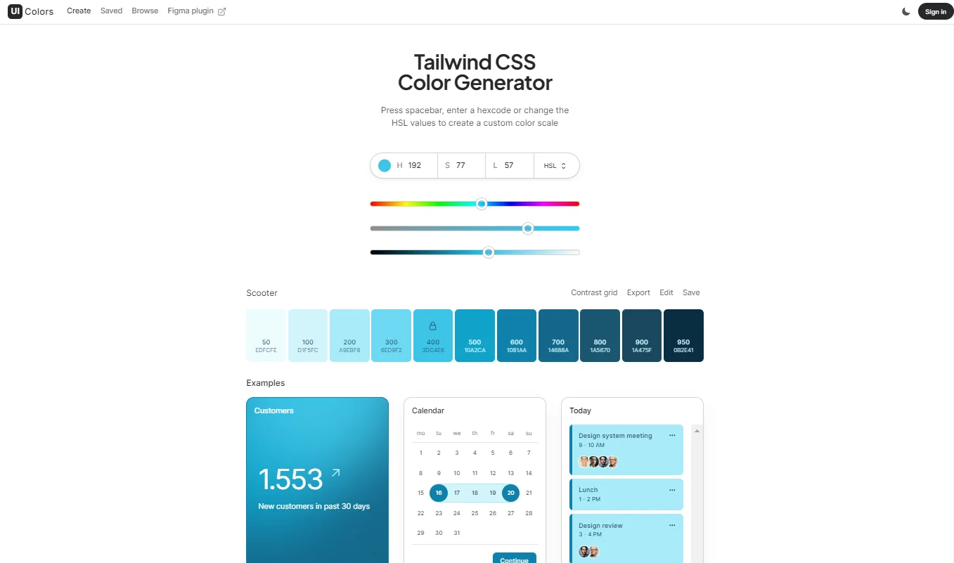 Tailwind CSS colors palette