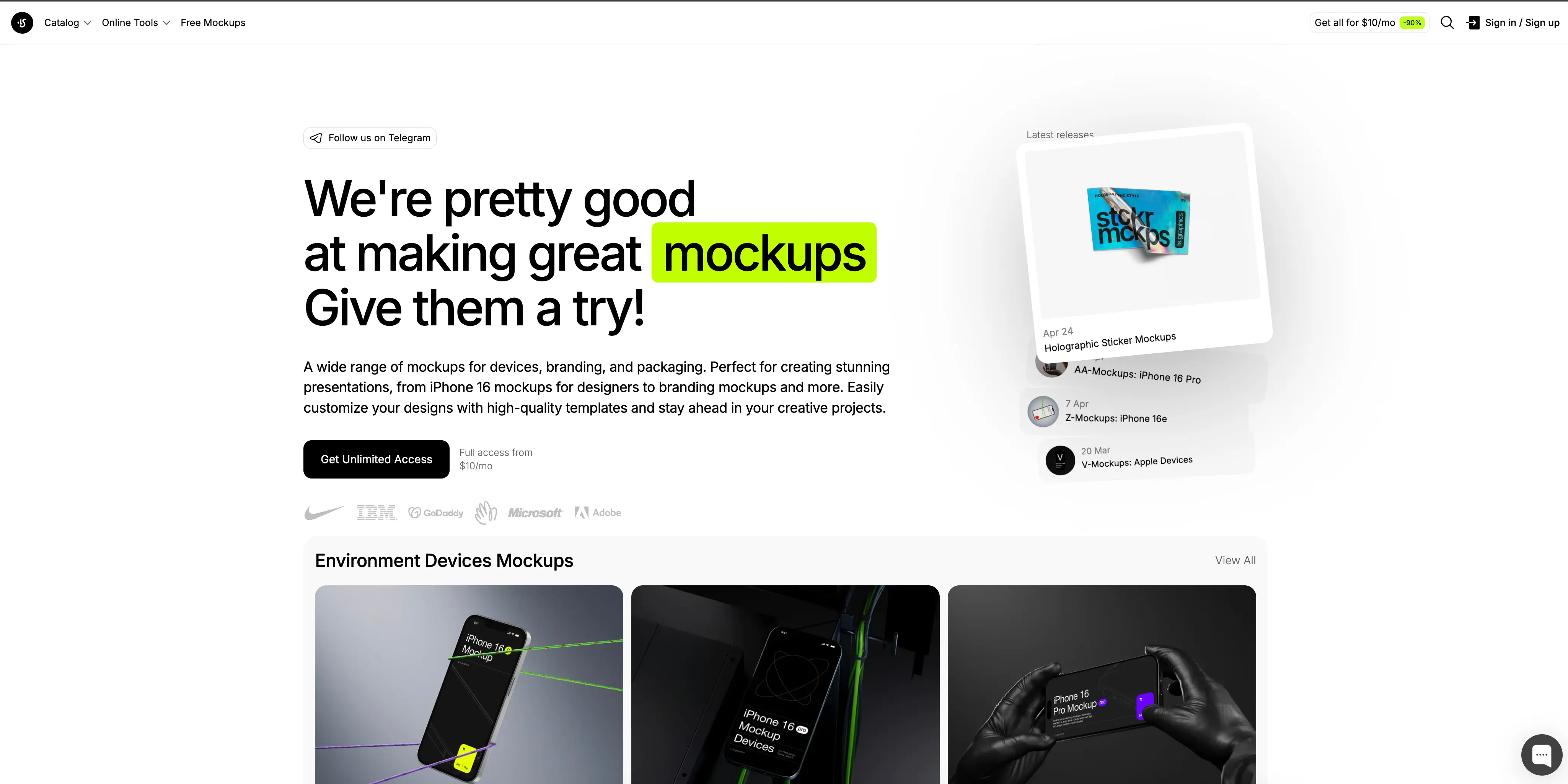 A wide range of mockups for devices, branding, and packaging
